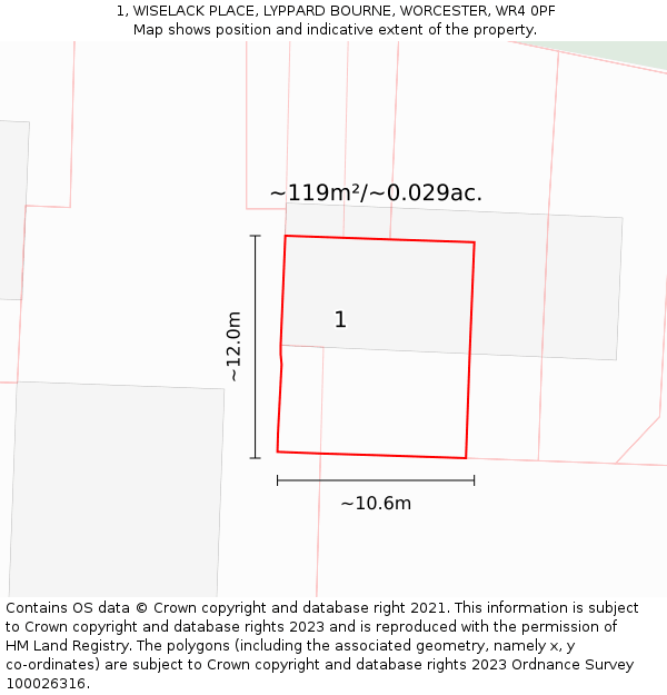1, WISELACK PLACE, LYPPARD BOURNE, WORCESTER, WR4 0PF: Plot and title map