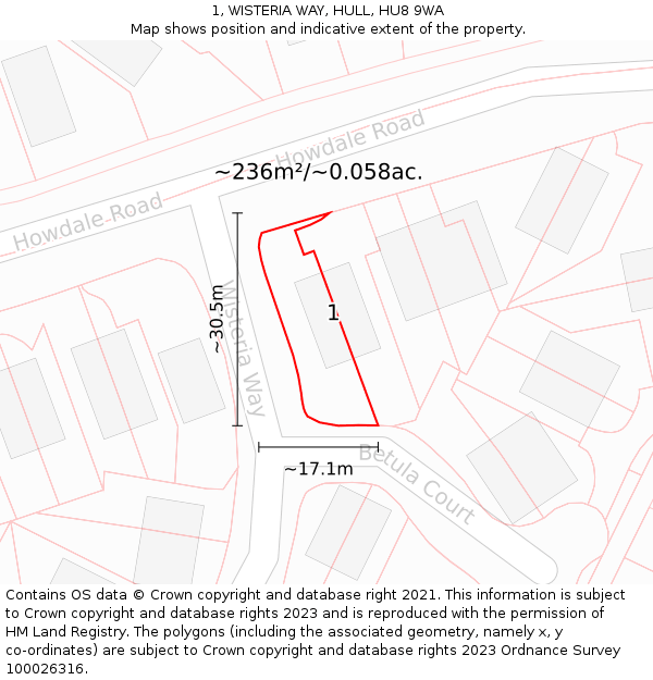 1, WISTERIA WAY, HULL, HU8 9WA: Plot and title map