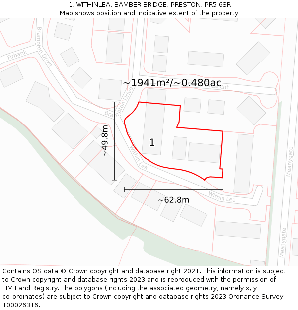 1, WITHINLEA, BAMBER BRIDGE, PRESTON, PR5 6SR: Plot and title map
