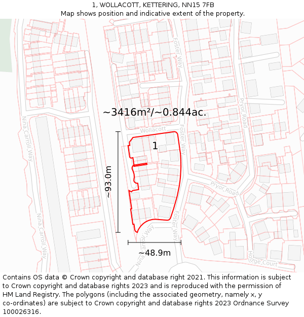 1, WOLLACOTT, KETTERING, NN15 7FB: Plot and title map