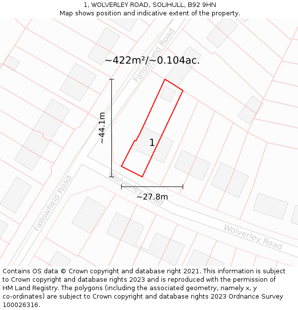 1, WOLVERLEY ROAD, SOLIHULL, B92 9HN: Plot and title map