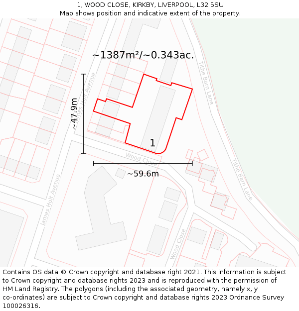 1, WOOD CLOSE, KIRKBY, LIVERPOOL, L32 5SU: Plot and title map