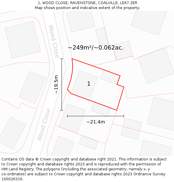 1, WOOD CLOSE, RAVENSTONE, COALVILLE, LE67 2ER: Plot and title map