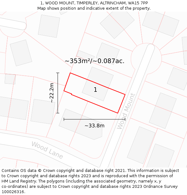 1, WOOD MOUNT, TIMPERLEY, ALTRINCHAM, WA15 7PP: Plot and title map