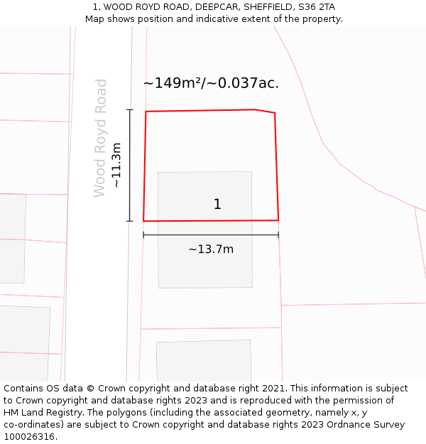 1, WOOD ROYD ROAD, DEEPCAR, SHEFFIELD, S36 2TA: Plot and title map