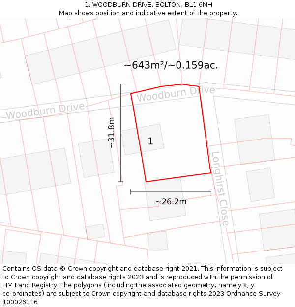 1, WOODBURN DRIVE, BOLTON, BL1 6NH: Plot and title map