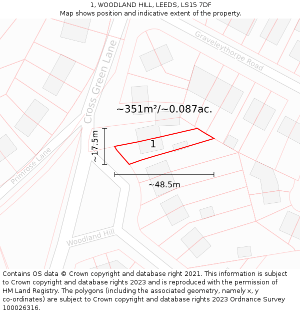 1, WOODLAND HILL, LEEDS, LS15 7DF: Plot and title map