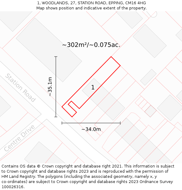 1, WOODLANDS, 27, STATION ROAD, EPPING, CM16 4HG: Plot and title map