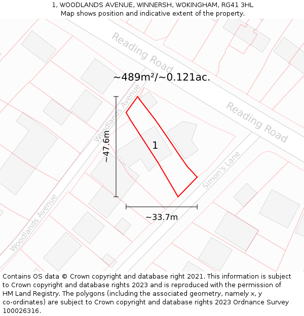 1, WOODLANDS AVENUE, WINNERSH, WOKINGHAM, RG41 3HL: Plot and title map