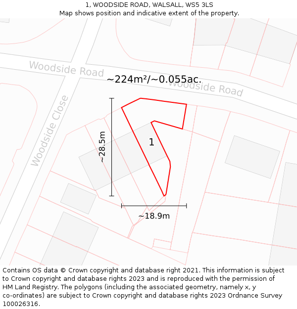 1, WOODSIDE ROAD, WALSALL, WS5 3LS: Plot and title map