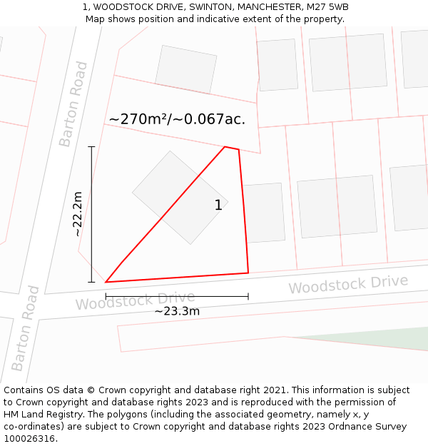 1, WOODSTOCK DRIVE, SWINTON, MANCHESTER, M27 5WB: Plot and title map