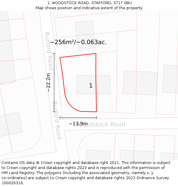 1, WOODSTOCK ROAD, STAFFORD, ST17 0BU: Plot and title map