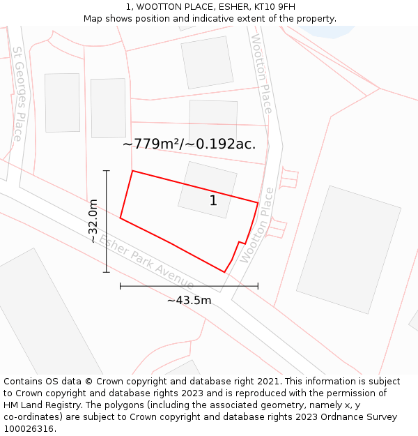 1, WOOTTON PLACE, ESHER, KT10 9FH: Plot and title map