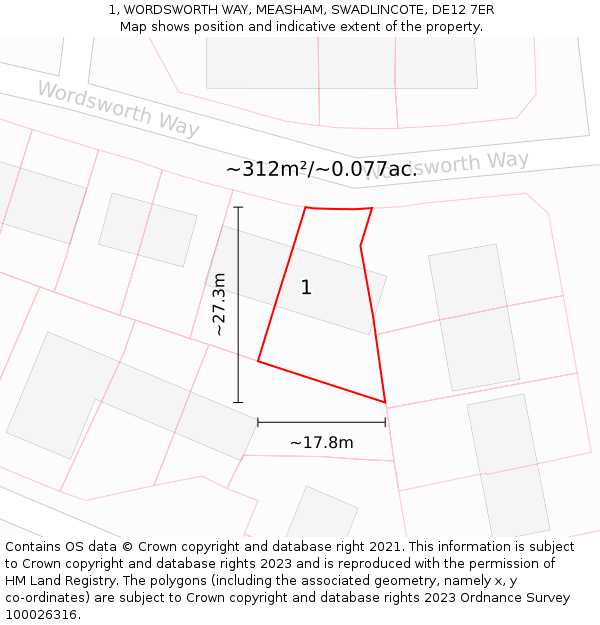 1, WORDSWORTH WAY, MEASHAM, SWADLINCOTE, DE12 7ER: Plot and title map