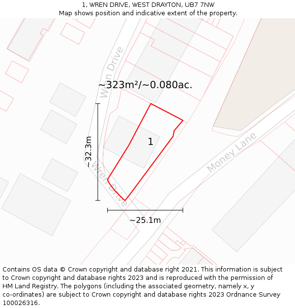 1, WREN DRIVE, WEST DRAYTON, UB7 7NW: Plot and title map