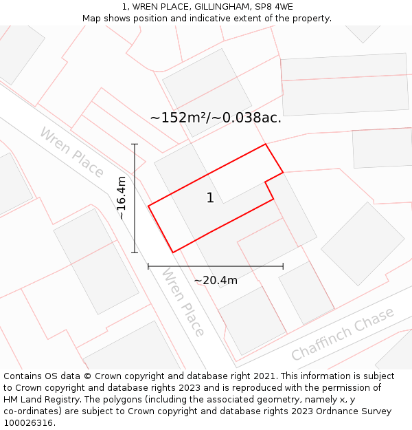 1, WREN PLACE, GILLINGHAM, SP8 4WE: Plot and title map