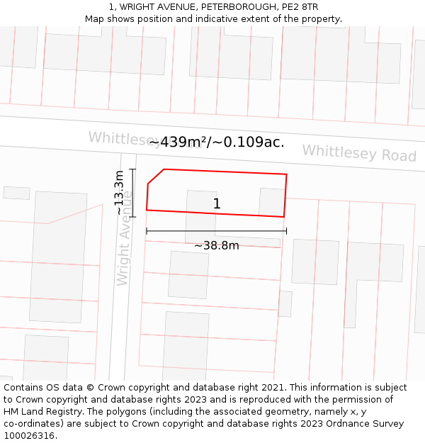 1, WRIGHT AVENUE, PETERBOROUGH, PE2 8TR: Plot and title map
