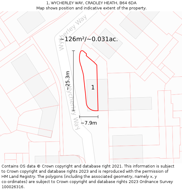 1, WYCHERLEY WAY, CRADLEY HEATH, B64 6DA: Plot and title map