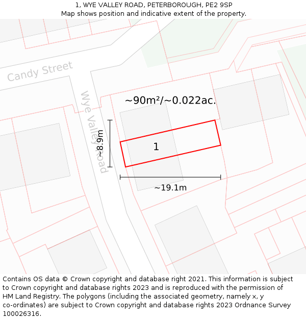 1, WYE VALLEY ROAD, PETERBOROUGH, PE2 9SP: Plot and title map