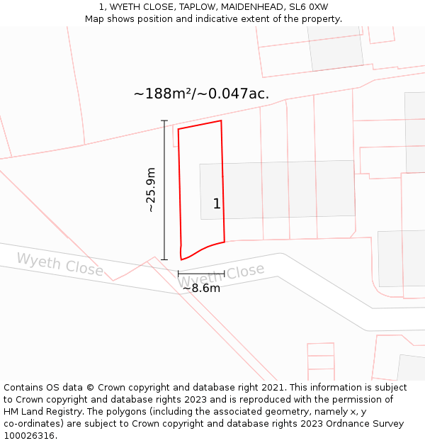 1, WYETH CLOSE, TAPLOW, MAIDENHEAD, SL6 0XW: Plot and title map