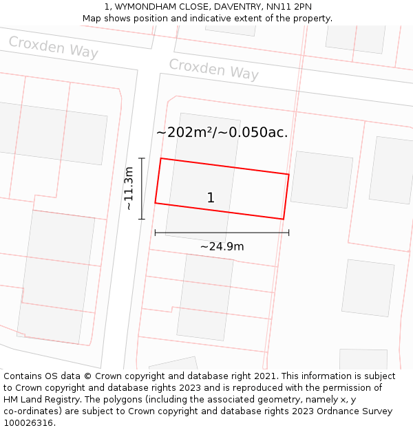 1, WYMONDHAM CLOSE, DAVENTRY, NN11 2PN: Plot and title map