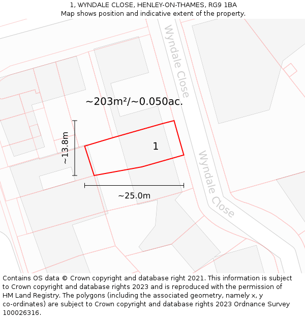 1, WYNDALE CLOSE, HENLEY-ON-THAMES, RG9 1BA: Plot and title map