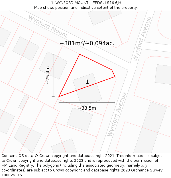1, WYNFORD MOUNT, LEEDS, LS16 6JH: Plot and title map