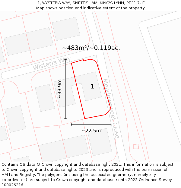 1, WYSTERIA WAY, SNETTISHAM, KING'S LYNN, PE31 7UF: Plot and title map