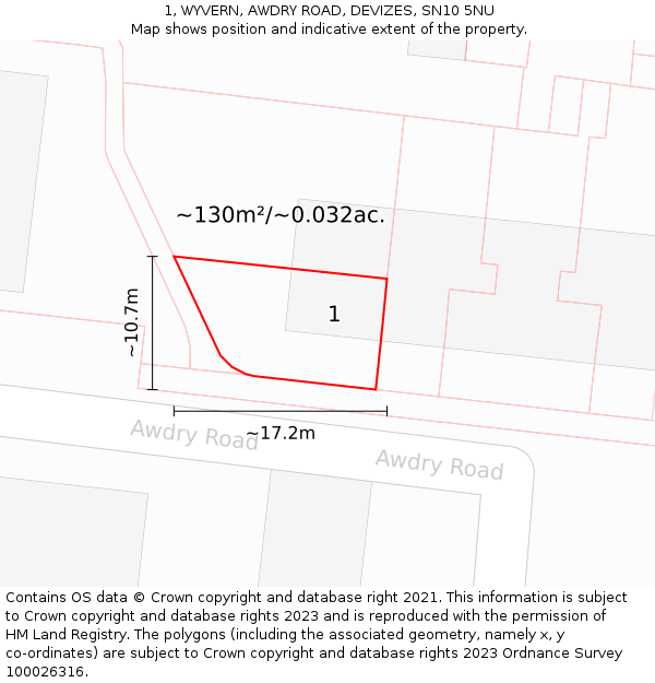 1, WYVERN, AWDRY ROAD, DEVIZES, SN10 5NU: Plot and title map