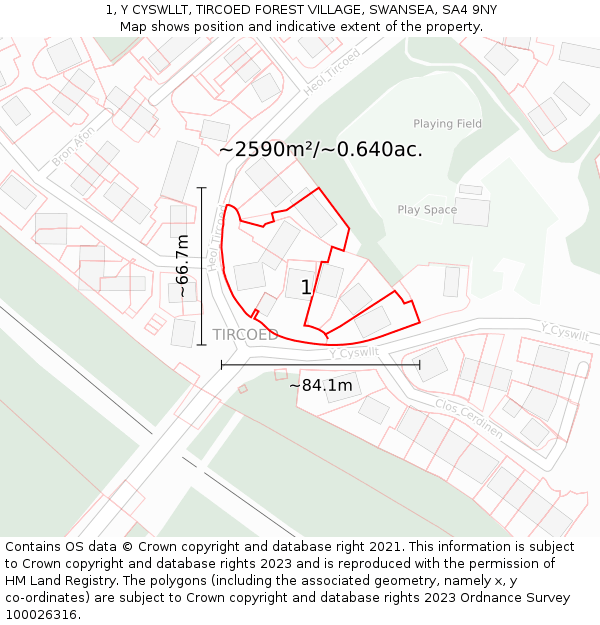 1, Y CYSWLLT, TIRCOED FOREST VILLAGE, SWANSEA, SA4 9NY: Plot and title map