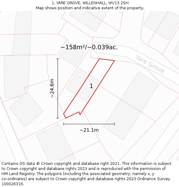 1, YARE GROVE, WILLENHALL, WV13 2SH: Plot and title map