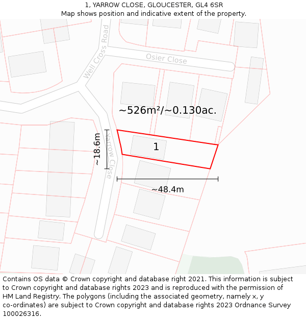 1, YARROW CLOSE, GLOUCESTER, GL4 6SR: Plot and title map