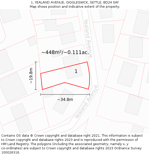 1, YEALAND AVENUE, GIGGLESWICK, SETTLE, BD24 0AY: Plot and title map
