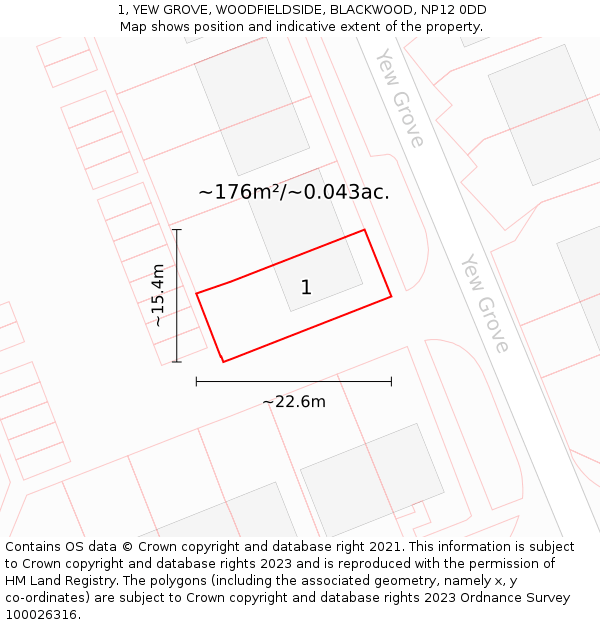 1, YEW GROVE, WOODFIELDSIDE, BLACKWOOD, NP12 0DD: Plot and title map