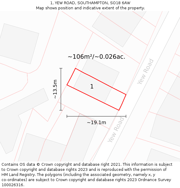 1, YEW ROAD, SOUTHAMPTON, SO18 6AW: Plot and title map