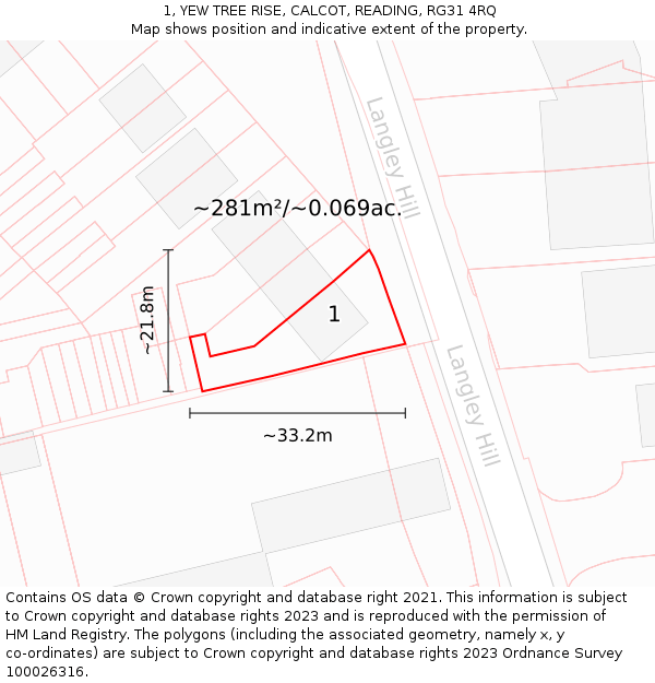 1, YEW TREE RISE, CALCOT, READING, RG31 4RQ: Plot and title map