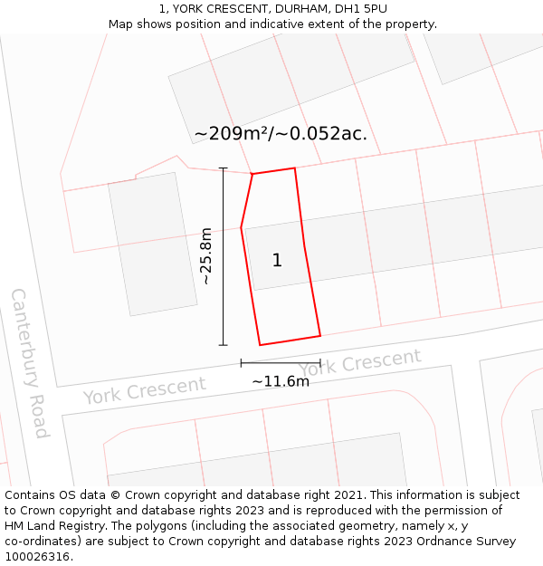 1, YORK CRESCENT, DURHAM, DH1 5PU: Plot and title map
