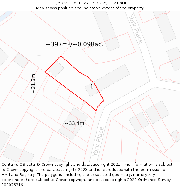 1, YORK PLACE, AYLESBURY, HP21 8HP: Plot and title map