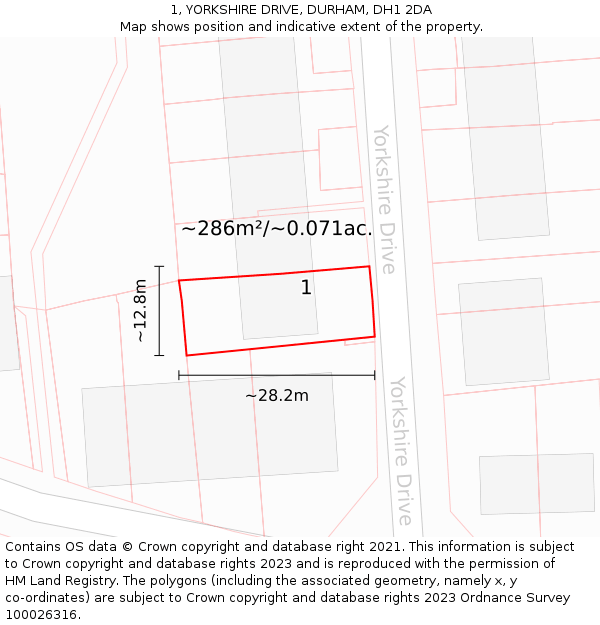 1, YORKSHIRE DRIVE, DURHAM, DH1 2DA: Plot and title map