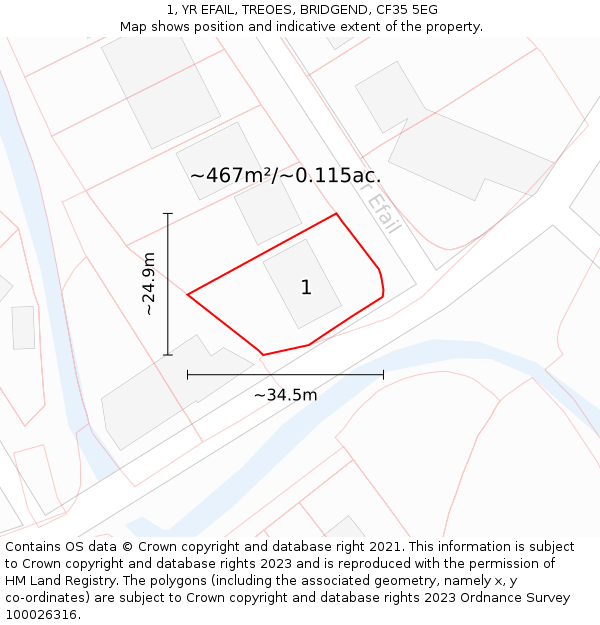 1, YR EFAIL, TREOES, BRIDGEND, CF35 5EG: Plot and title map