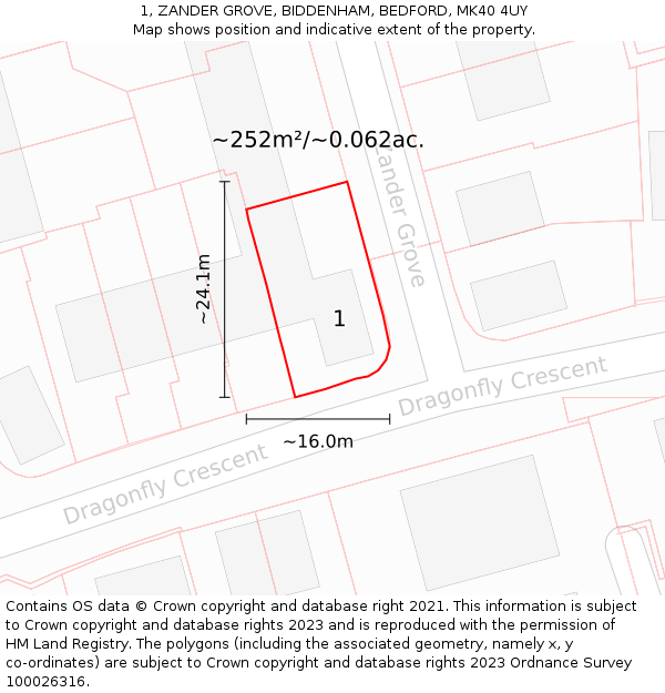 1, ZANDER GROVE, BIDDENHAM, BEDFORD, MK40 4UY: Plot and title map