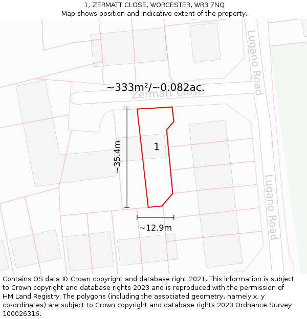 1, ZERMATT CLOSE, WORCESTER, WR3 7NQ: Plot and title map