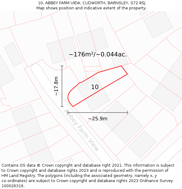 10, ABBEY FARM VIEW, CUDWORTH, BARNSLEY, S72 8SJ: Plot and title map