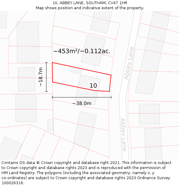 10, ABBEY LANE, SOUTHAM, CV47 1HR: Plot and title map