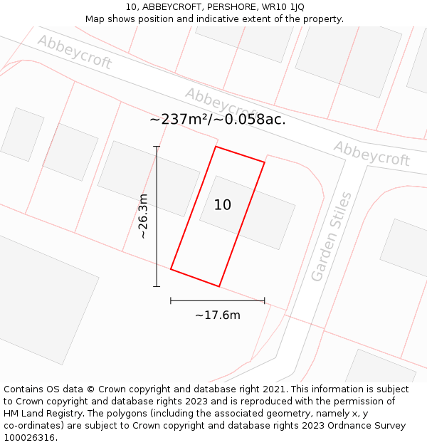 10, ABBEYCROFT, PERSHORE, WR10 1JQ: Plot and title map