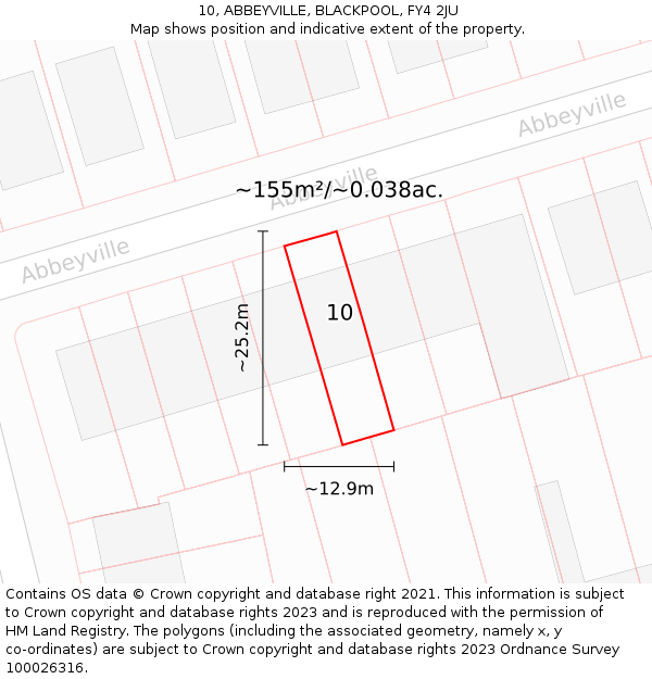 10, ABBEYVILLE, BLACKPOOL, FY4 2JU: Plot and title map