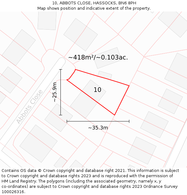 10, ABBOTS CLOSE, HASSOCKS, BN6 8PH: Plot and title map