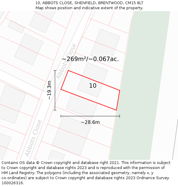 10, ABBOTS CLOSE, SHENFIELD, BRENTWOOD, CM15 8LT: Plot and title map