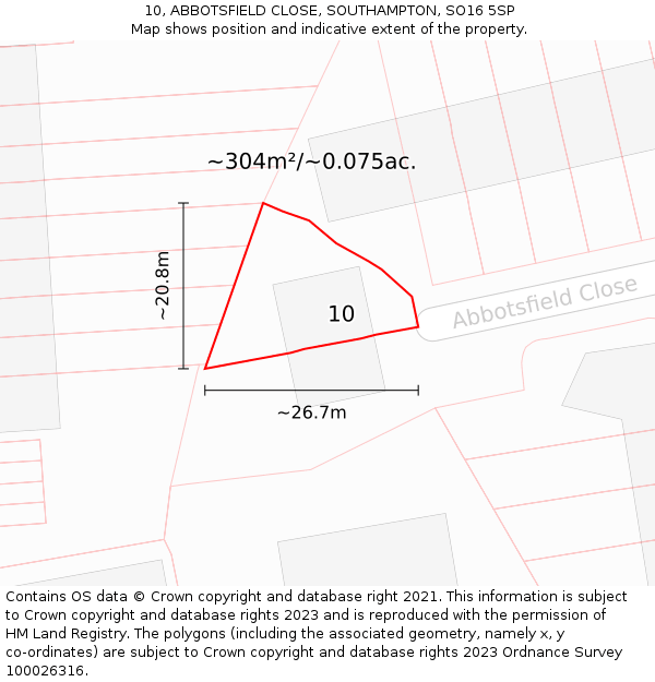 10, ABBOTSFIELD CLOSE, SOUTHAMPTON, SO16 5SP: Plot and title map