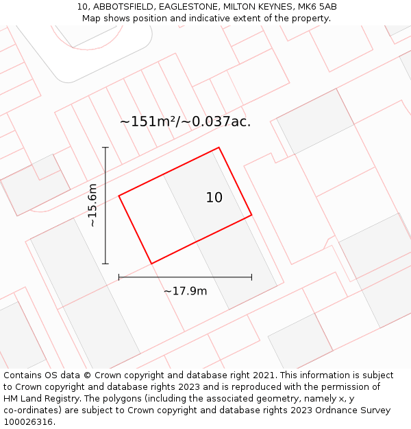 10, ABBOTSFIELD, EAGLESTONE, MILTON KEYNES, MK6 5AB: Plot and title map